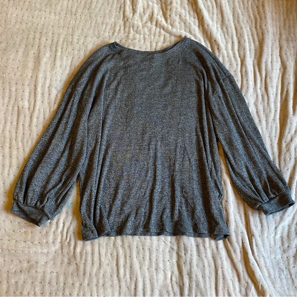 Daily Ritual Ribbed Long Lantern Sleeve Top - Picture 1 of 10